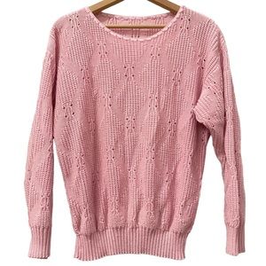 Vintage Handknit Solid Pink Pullover Sweater size M/L